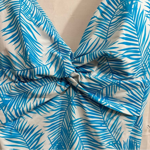 As Rose Rich Womens Knotted V-Neck One Piece Swimsuit in Blue Tropical Leaves M - Picture 2 of 5